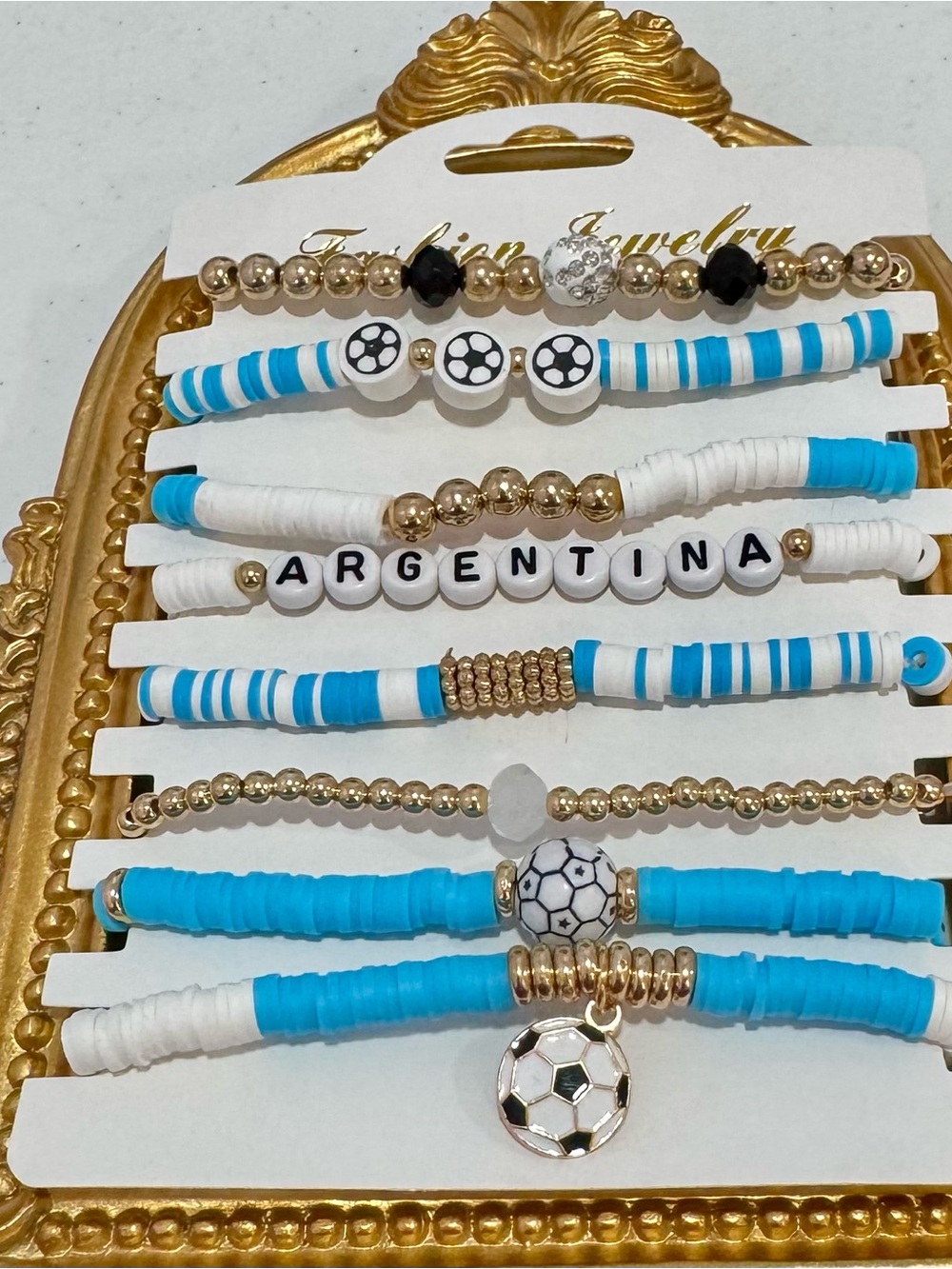 New Argentina Blue & White Soccer Bracelet Set - Fashion Jewelry